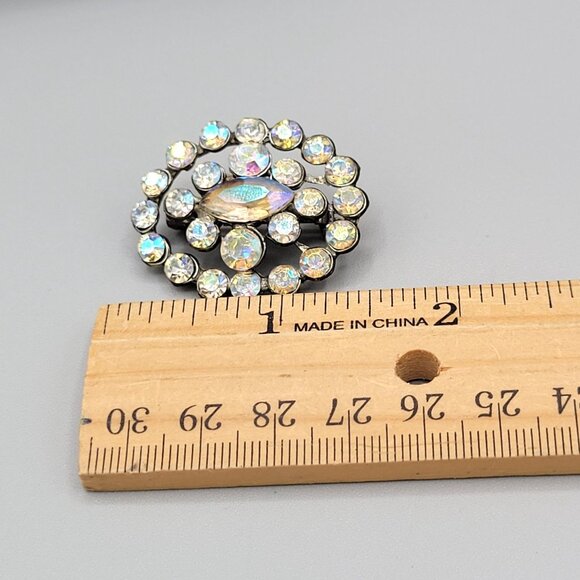 Vintage Iridescent AB Aurora Borealis Cluster Brooch Navette Center 1960s - Picture 5 of 5